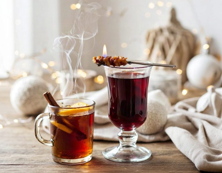 Glühweinglas und Feuerzangenbowle