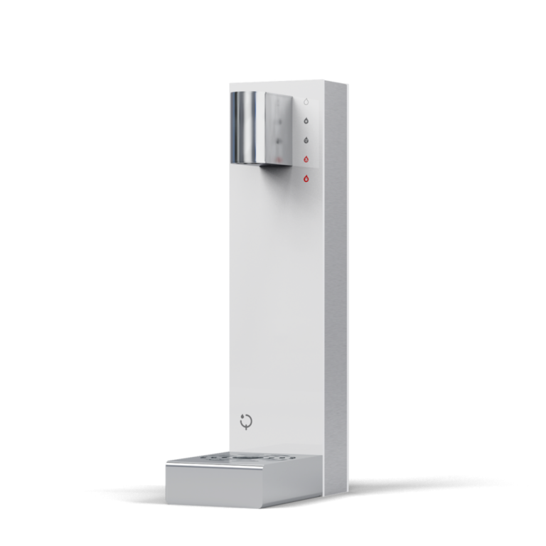 Schwarzer Wasserspender mit zwei Ausläufen und Metallakzenten.