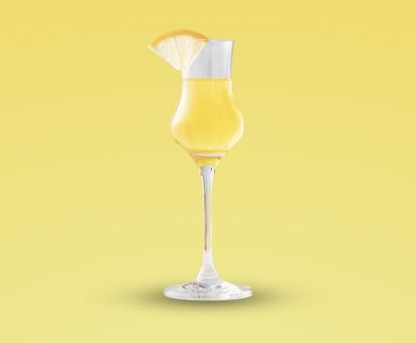 Ein eleganter Cocktail in einem hohen Glas, garniert mit einer Orangenscheibe.