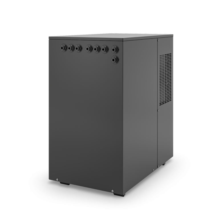 Weißer Getränkespender mit drei Auslässen auf einem stabilen Untergestell.