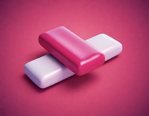 Zwei rechteckige Kaugummistücke in Pink und Weiß auf einem pinken Hintergrund.